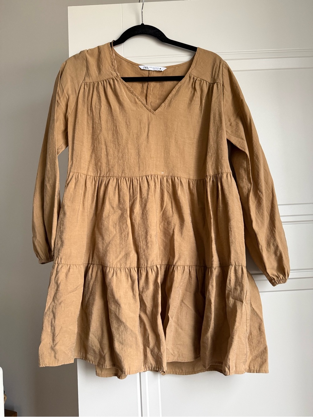 Zara Camel Tiered V-Neck Tunic Dress